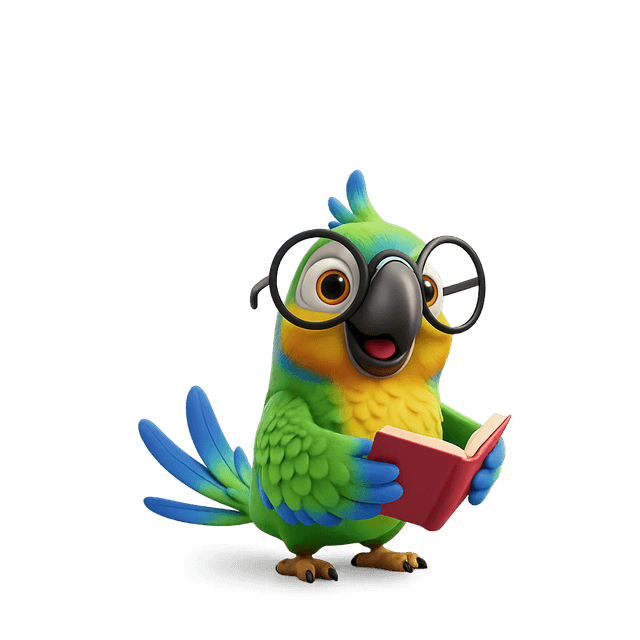 ReadLiterally mascot - a friendly parrot reading a book